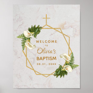 Dop Marmor Guld Callaliljor Blommig Välkomstskylt Poster