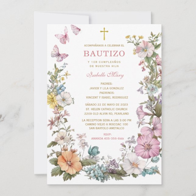 Dop och första födelsedagen för vår dotter inbjudningar (Framsida)