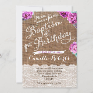 Dop- och första födelsedagsinbjudningar i lavendel inbjudningar