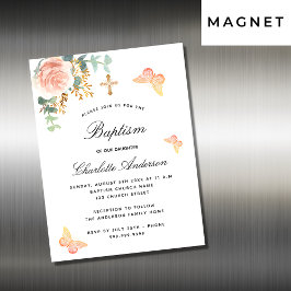 Dop ros blommig fjäril inbjudan magnet