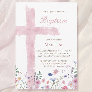 Dop rosa akvarellkors och blommor inbjudningar