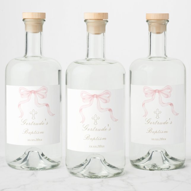 Dop rosa båge babyflicka  spritflaskor etikett (Flaskor)