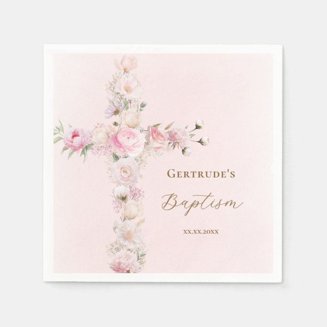 Dop rosa blomkors  pappersservett (Framsidan)