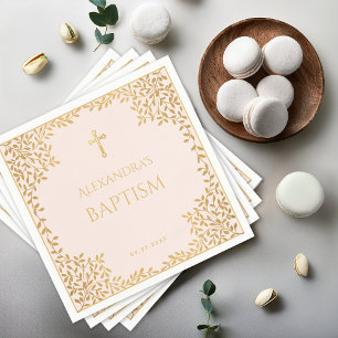 Dop Rosa Falska Guldblad Flickas Dopceremoni Pappersservett