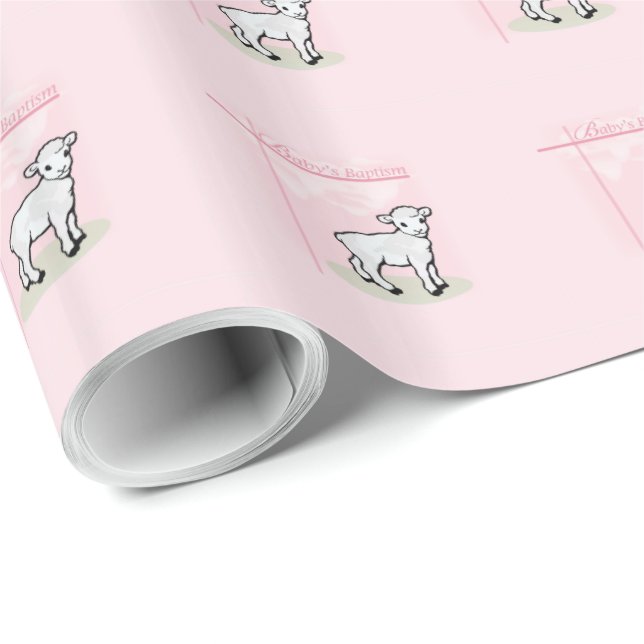 Dop, Rosa, Flicka, Lamm Presentpapper (Rullad Hörn)