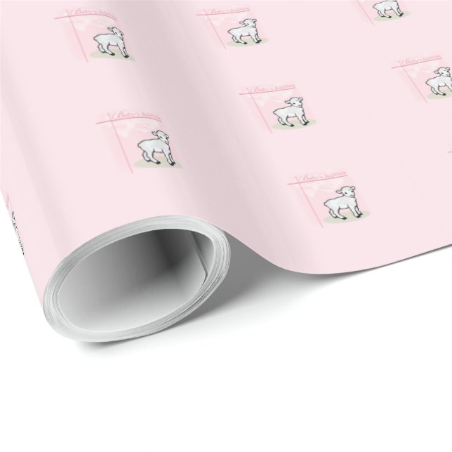 Dop, Rosa, Flicka, Lamm Presentpapper (Rullad Hörn)