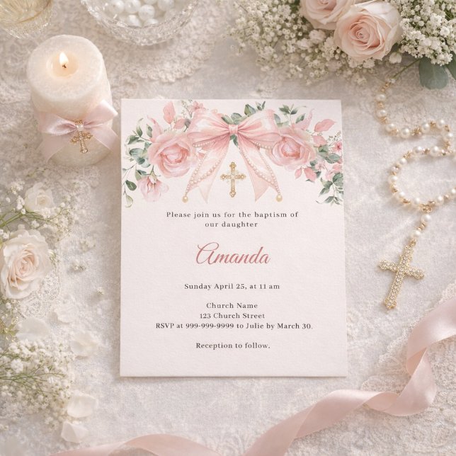 Dop Rosa Slöja Elfenbensfärgade Blommor Kors Inbju (Skapare uppladdad)