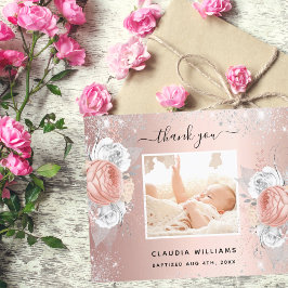 Dop rose guld flicka blommig foto tackkort