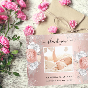 Dop rose guld flicka blommig foto tackkort