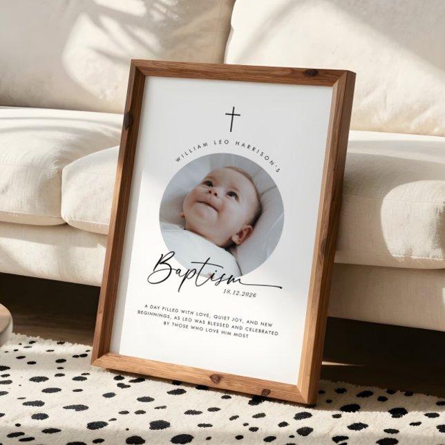 Dop rund foto minnessak poster (Baptism Round Photo Keepsake Poster)