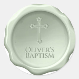 Dop Sage Vaxsigill Präglat Kors & Namn Grön Runt Klistermärke