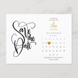 Dop Save the Date Kalender Guldhjärta Meddelande Vykort