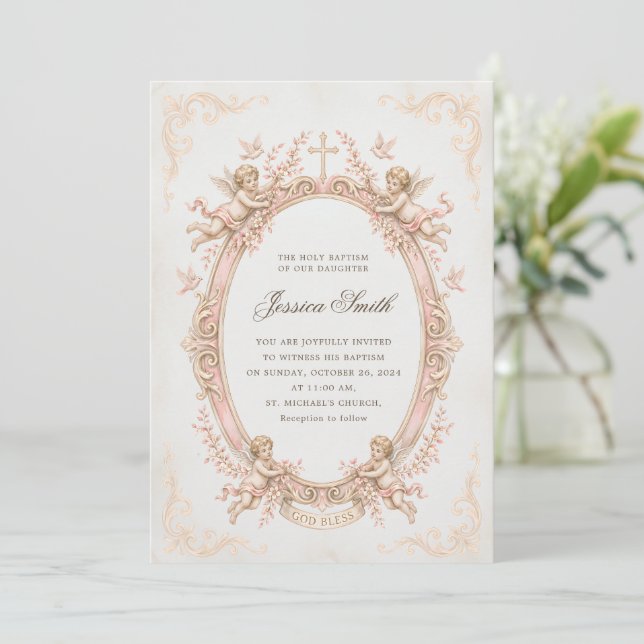 Dop Vintage Renässans Kerub Rosa  Inbjudningar (Stående Fram)