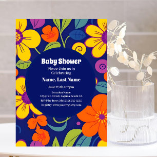 Dopamin Baby Bliss - feta Retro-färgade Blommigtar Inbjudningar