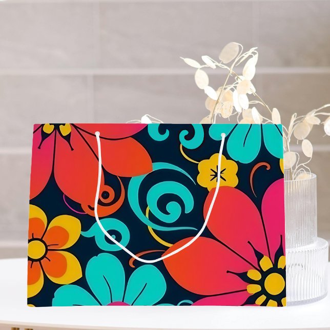 Dopamin Decor - Bright Funky Flowers-Retro (Bright Funky Flowers-Retro- Dopamine Style Gift Bag)
