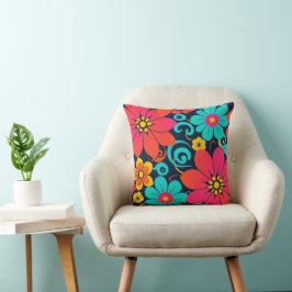 Dopamin Decor- Bright Funky Flowers-Retro Kudde