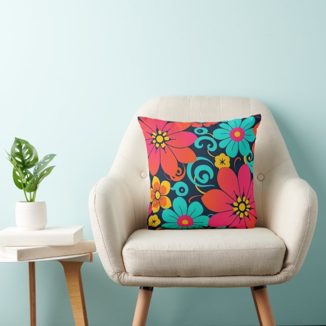 Dopamin Decor- Bright Funky Flowers-Retro Kudde (Stol)
