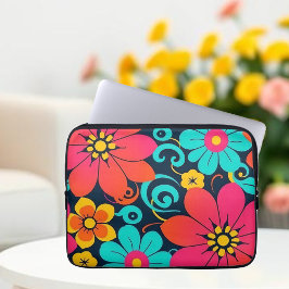 Dopamin Decor- Bright Funky Flowers-Retro Laptop Fodral