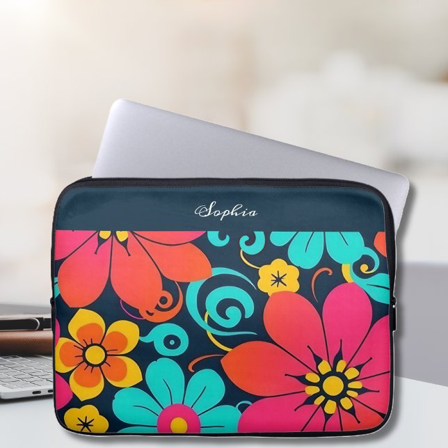 Dopamin Decor- Bright Funky Flowers-Retro Laptop Fodral (Dopamine Decor– Bright Funky Flowers-Retro Laptop Sleeve)