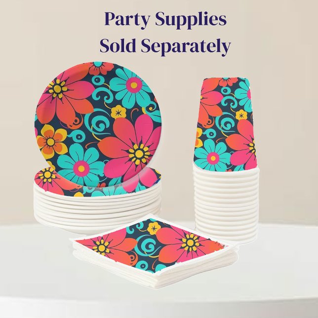 Dopamin Decor- Bright Funky Flowers-Retro Pappersservett (Dopamine Decor – Bright Funky Flowers-Retro-Party Supplies)