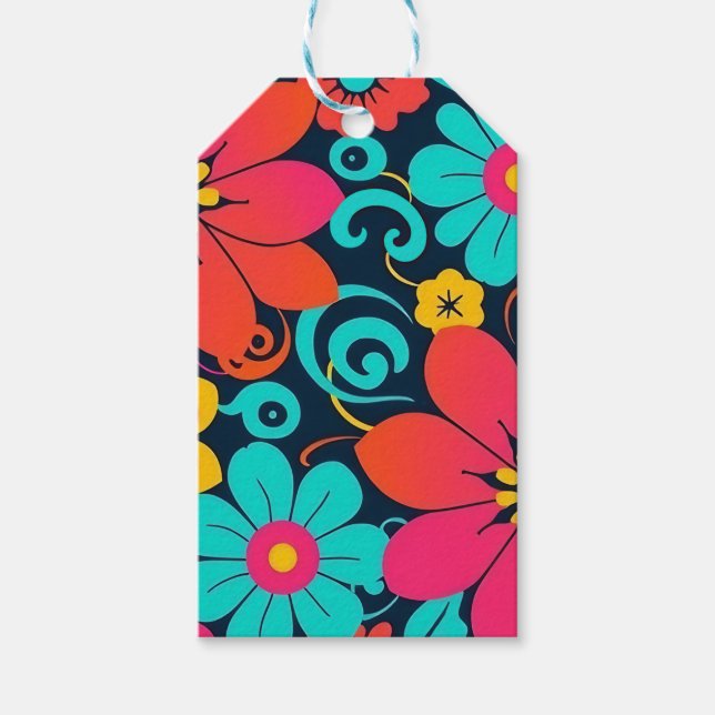 Dopamin Decor - Bright Funky Flowers-Retro Presentetikett (Framsidan)