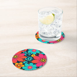 Dopamin Decor- Bright Funky Flowers-Retro Underlägg Papper Rund