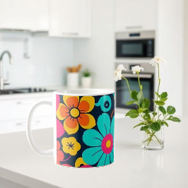 Dopamin Decor Mugg - Bright Funky Flowers-Retro