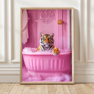 Dopamine Tiger i badkaret tryck rosa rolig affisch