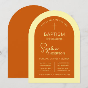 Dopbåge bränd orange gul modern script inbjudningar