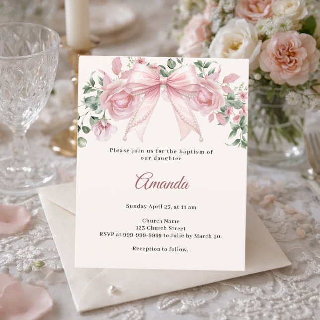 Dopbåge Rosa Elfenbensblommor Flickinbjudan (Skapare uppladdad)