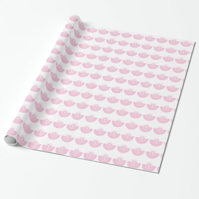 Dopbarnsdop Gratulation Rosa Barn o Presentpapper (Utrullad)