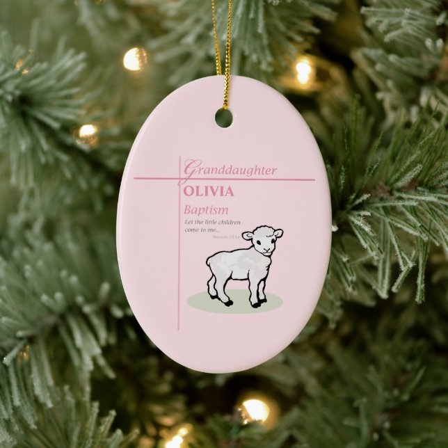 Dopbarnsdop Rosa Lamm Personlig Julgransprydnad Keramik (Träd)