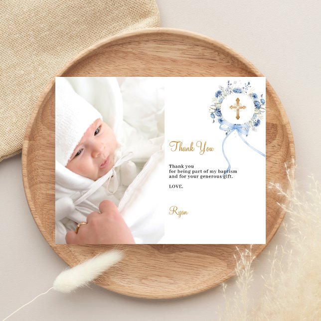 Dopblå florala krans tackkort för foto (Skapare uppladdad)