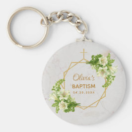 Dopblommor Geometriskt Vitt Liljor Gult Marmor Nyckelring