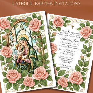 Dopblommor Jesus Blessed Mother Rosor Inbjudningar