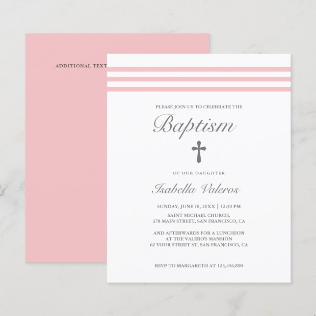 DOPBUDGET Elegant randig pastell rosa kors (Fram/baksida)