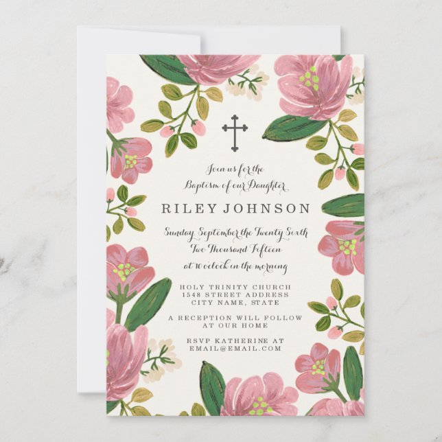 Dopbukett i rosaton inbjudningar (Framsida)