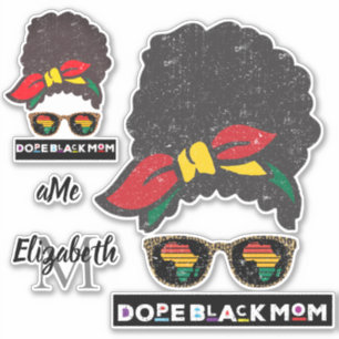 Dope Black Mamma, Black Afro Messy Bun Kente Färg Klistermärken