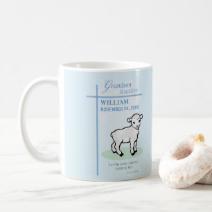 Dopfest för sonson Blå lamm Personlig Kaffemugg