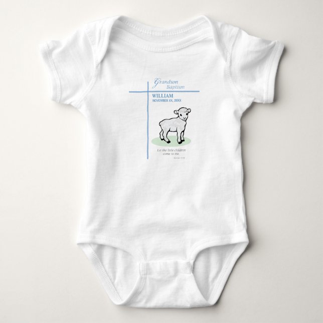 Dopfest för sonson Blå lamm Personlig T Shirt (Framsida)