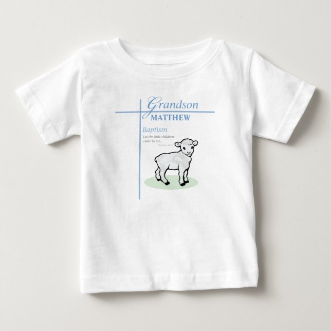 Dopfest för sonson Blå pojke Lamm Personlig T Shirt (Framsida)