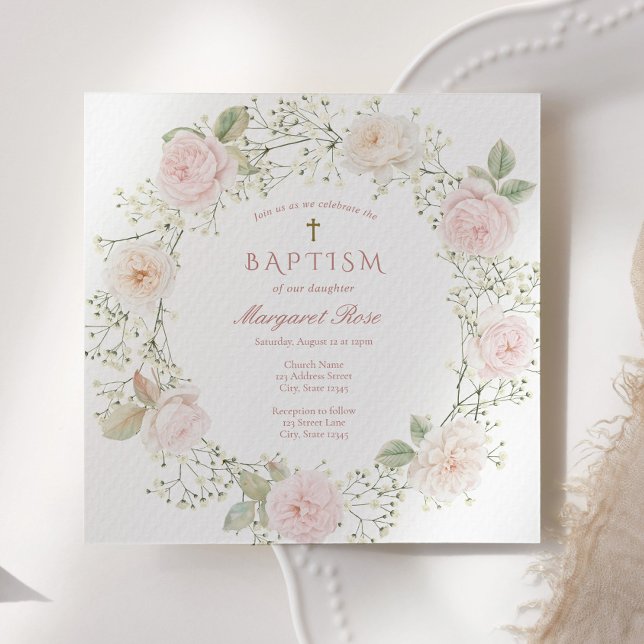 Dopfest Invitation för Flickor med Baby's Breath o Inbjudningar (Skapare uppladdad)