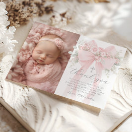 Dopfoto för babyflicka med blomsterbåge tackkort inbjudningar