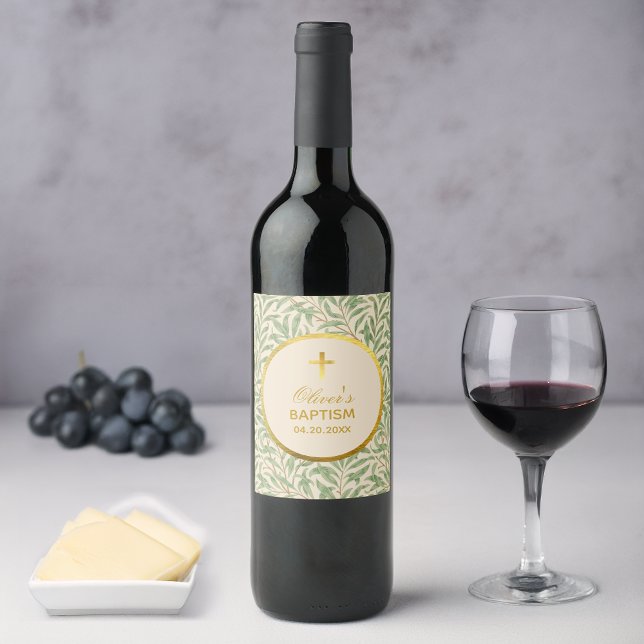 Dopgröna falska guldpilkvistmorris vinflaska etikett (Skapare uppladdad)