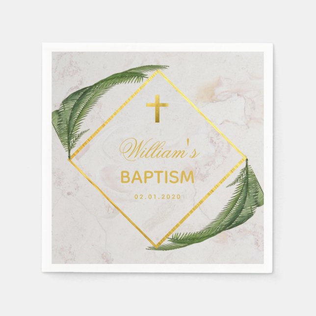 Dopgrönskande Marmor Falskt Guld Folie Ormbunksbla Pappersservett (Framsidan)