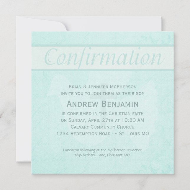 Dopheligand med kors Aqua Inbjudningar (Framsida)