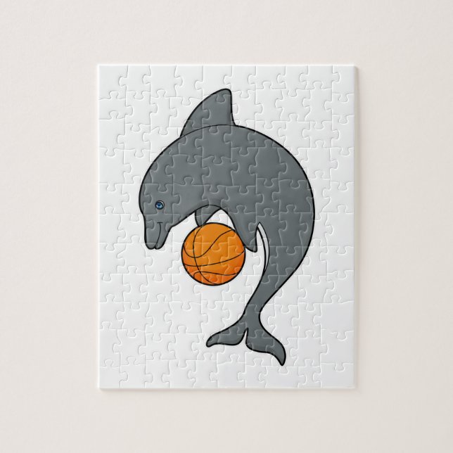 Dophin as Basketball player with Basketball Pussel (Vertikal)