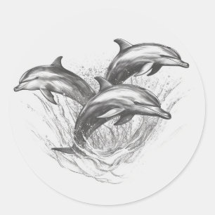 Dophin Group Black and White Stencil Art Runt Klistermärke