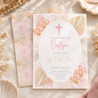 Dopinvitation för babyflicka | Boho blomkors Inbjudningar