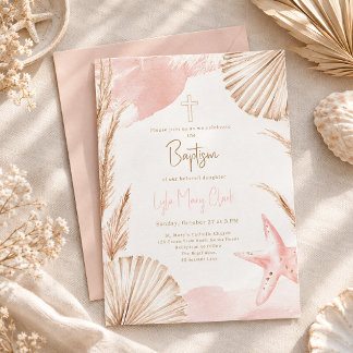 Dopinvitation för babyflicka | Coastal Boho Inbjudningar